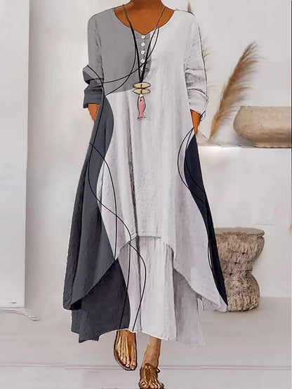 Andrea's™ | Abstraktes bedrucktes Maxikleid mit langen Ärmeln