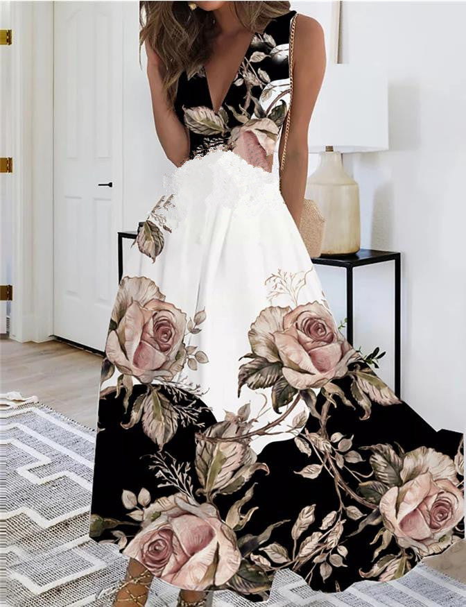 Andrea's™ | Ärmelloses Blumiges V-Ausschnitt Kleid