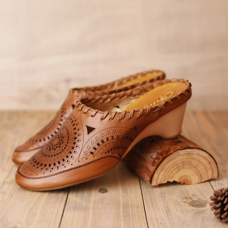 Vintage Ledersandalen mit mittelhohem Absatz von Andrea Serena