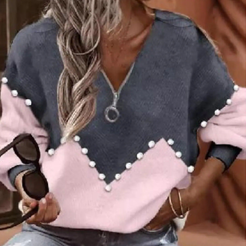 Elegante Strickbluse von Andrea Serena mit Perlenbesatz