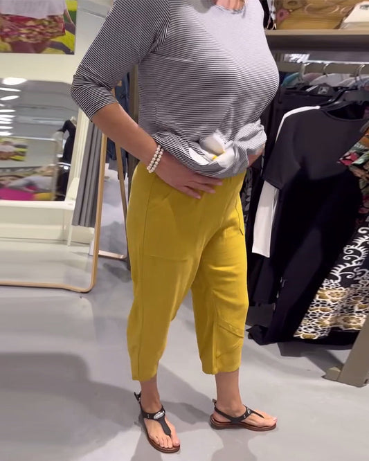 Andrea's™ | Hosen lässig schmal geschnitten Baumwolle und Leinen kurz