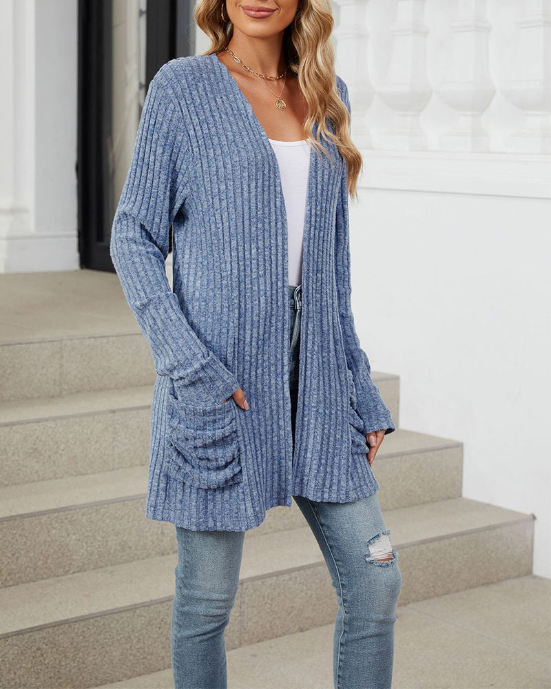 Andrea's™ | Lässiger, einfarbiger cardigan mit langen ärmeln und tasche