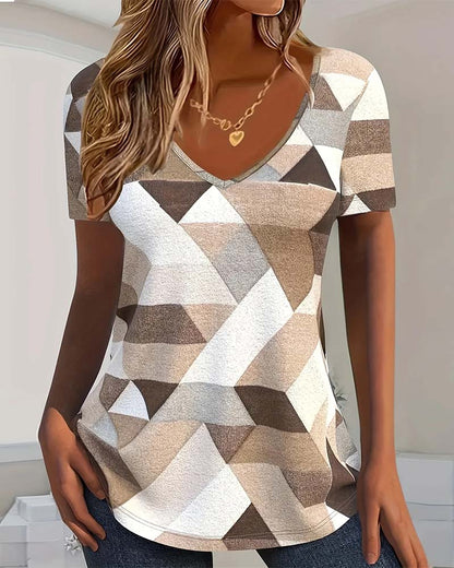 Andrea's™ | T-Shirt Mit Casual Farbblock U-förmigem Halsausschnitt