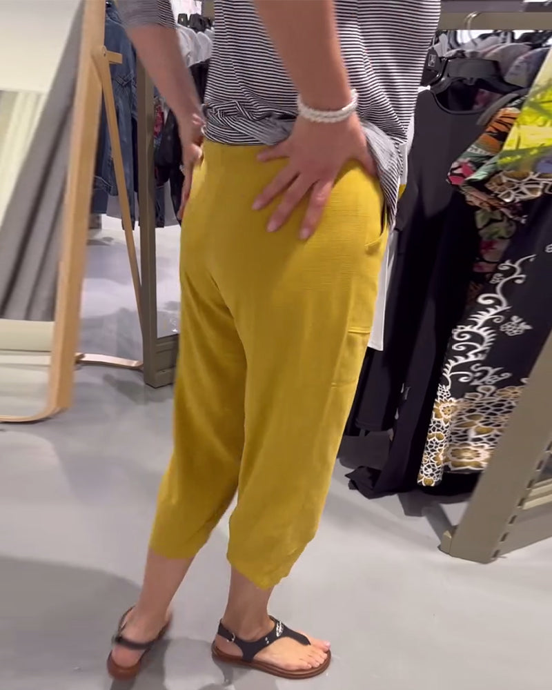 Andrea's™ | Hosen lässig schmal geschnitten Baumwolle und Leinen kurz