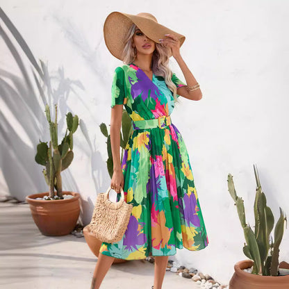Strahlendes Blumenmuster Andrea Serena Sommer-Midikleid