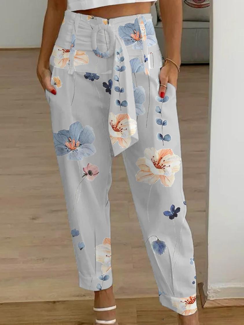 Cropped-Hose aus geblümtem Leinen von Andrea Serena (Damen)
