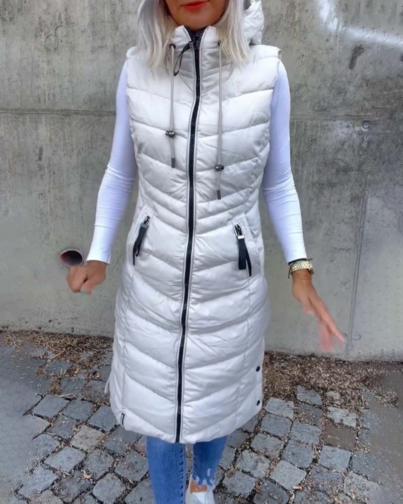 Andrea's™ | Ärmellose, lässige Steppjacke mit Kapuze und Reißverschluss