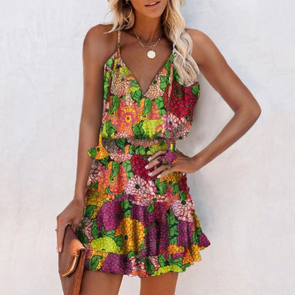 Strahlendes Blumenkleid mit V-Ausschnitt von Andrea Serena