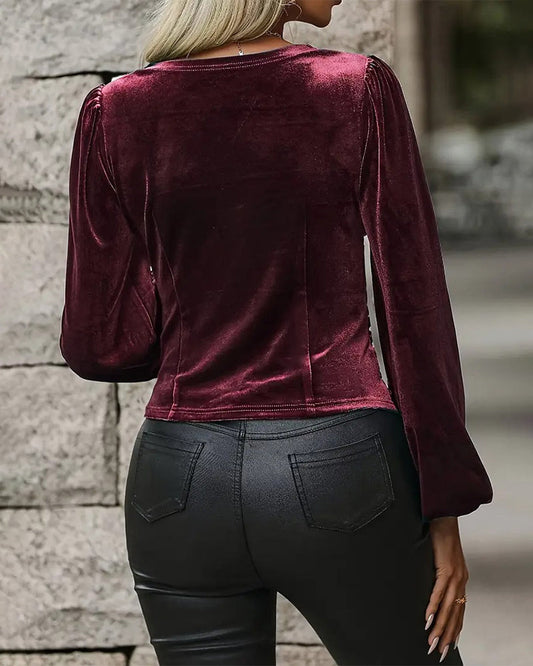 Andrea's™ | Top stylischer Puffärmel geraffter Samt