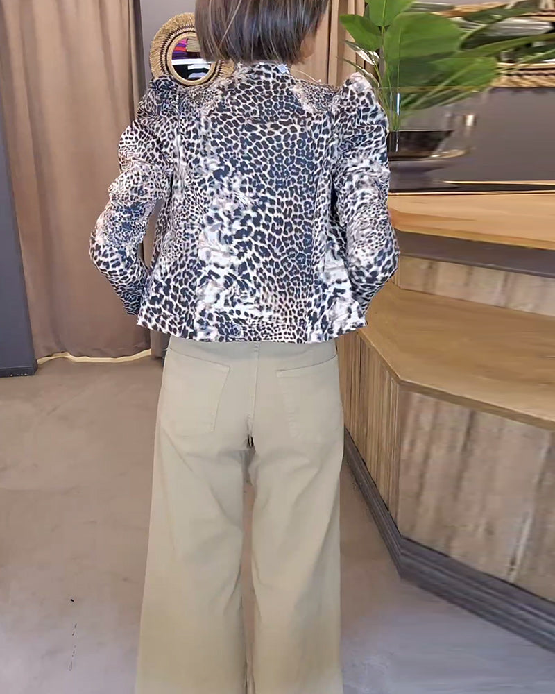 Andrea's™ | Freizeitjacke mit Puffärmeln und Leopardenmuster