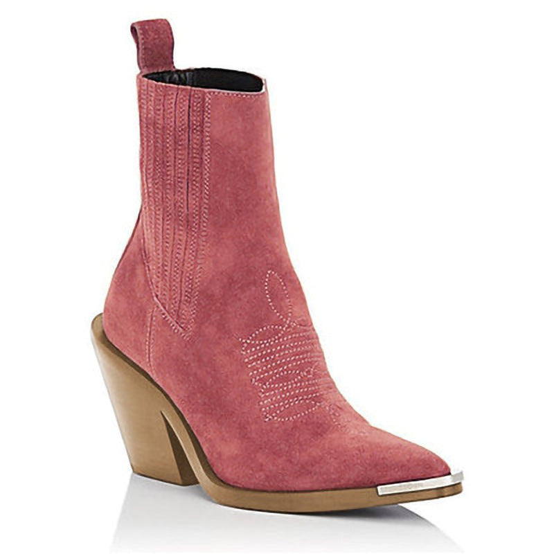 Andrea's™ | Damenstiefel mit Blockabsatz aus Wildleder und spitzer Zehenpartie