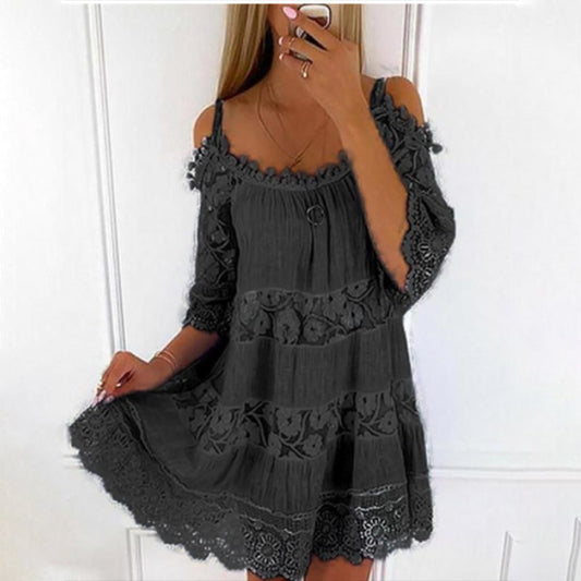 Andrea's™ | Schulterfreies Kleid mit Spitzenbesatz