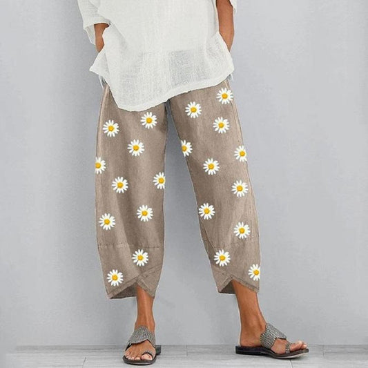 Floral Cropped Elastic Waist Pants by Andrea Serena