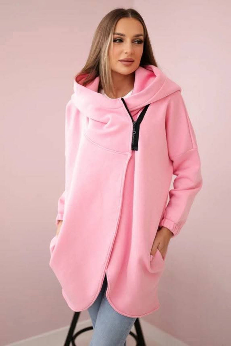 Andrea's™ | Damen-Hoodie-Mantel in Übergröße, einfarbig