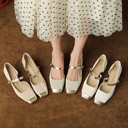 Retro Buckle Andrea Serena Mid Heel High Heels