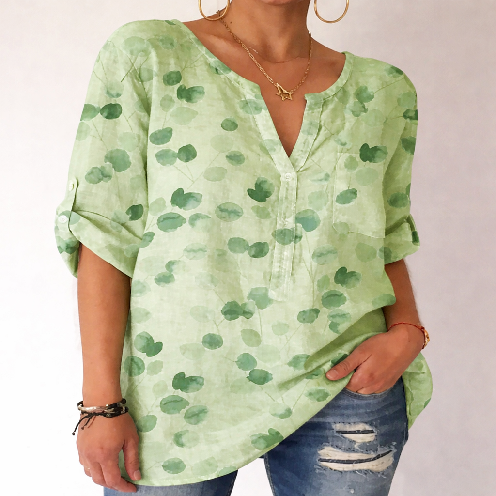 Bedruckte Baumwollbluse mit V-Ausschnitt von Andrea Serena