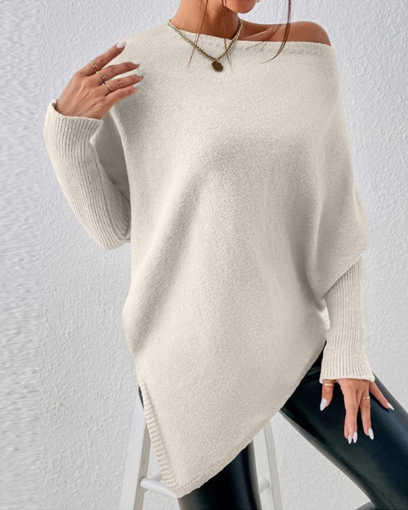 Andrea's™ | Unifarbener Pullover mit unregelmäßigem Saum