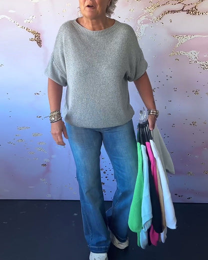 Andrea's™ | Lässiger, lockerer pullover mit rundhalsausschnitt und unifarbe