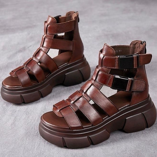 Andrea's™ | Retro-Plateausandalen aus Leder mit Durchbrüchen