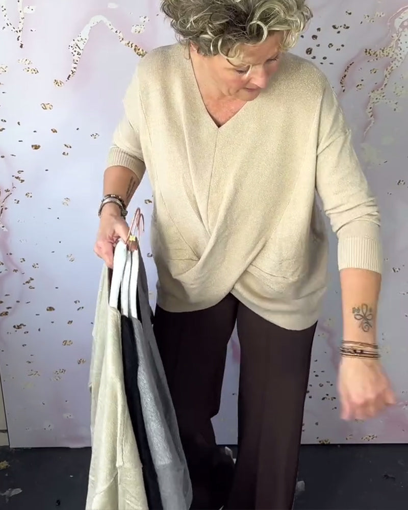 Andrea's™ | Pullover mit V-Ausschnitt und unregelmäßigem Saum