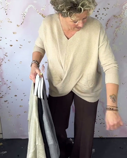 Andrea's™ | Pullover mit V-Ausschnitt und unregelmäßigem Saum