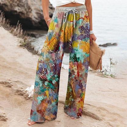Boho-Hose mit botanischem Muster von Andrea Serena für Damen mit weitem Bein