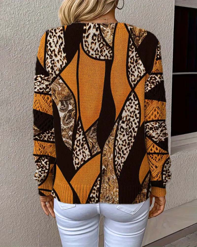 Andrea's™ | Pullover mit V-Ausschnitt und Loch-Leopardenprint