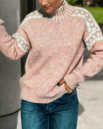 Andrea's™ | Pullover Stehkragen Gemustert Kontrast