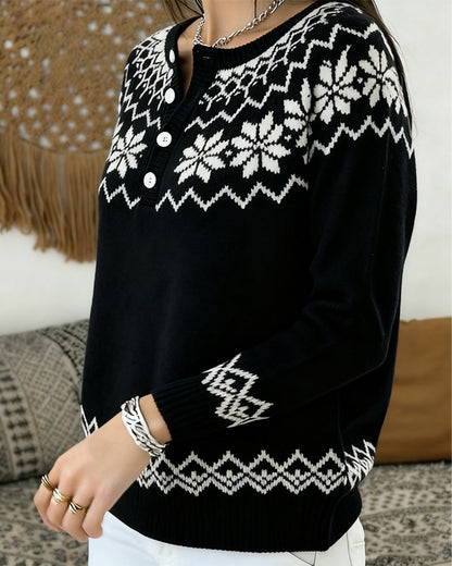 Andrea's™ | Pullover Schneeflocke Jacquard halboffen