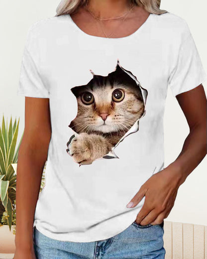Andrea's™ | T-Shirt mit zerrissenem Katzen-Print