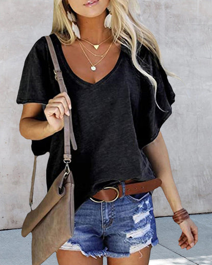 Andrea's™ | Einfarbiges T-Shirt mit Rüschenärmeln