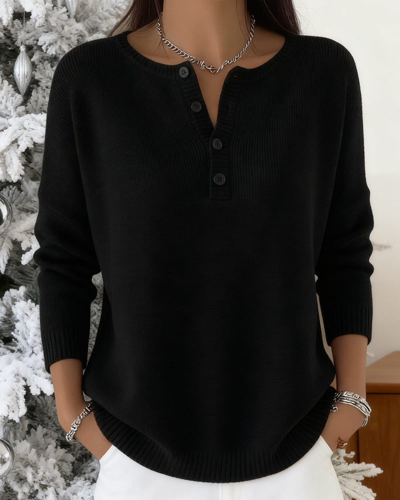 Andrea's™ | Langärmeliger Einfarbiger Strickcardigan Mit Knöpfen