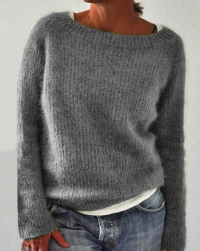 Andrea's™ | Einfarbiger Pullover mit Rundhalsausschnitt und langen Ärmeln