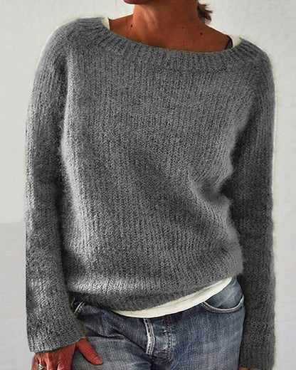 Andrea's™ | Einfarbiger Pullover mit Rundhalsausschnitt und langen Ärmeln