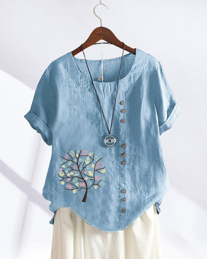 Andrea's™ | Rundhals-T-Shirt mit Blätterdruck