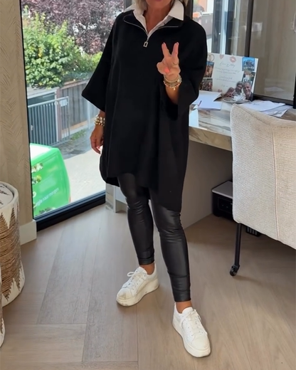 Andrea's™ | Pullover Stehkragen Halbzip Locker