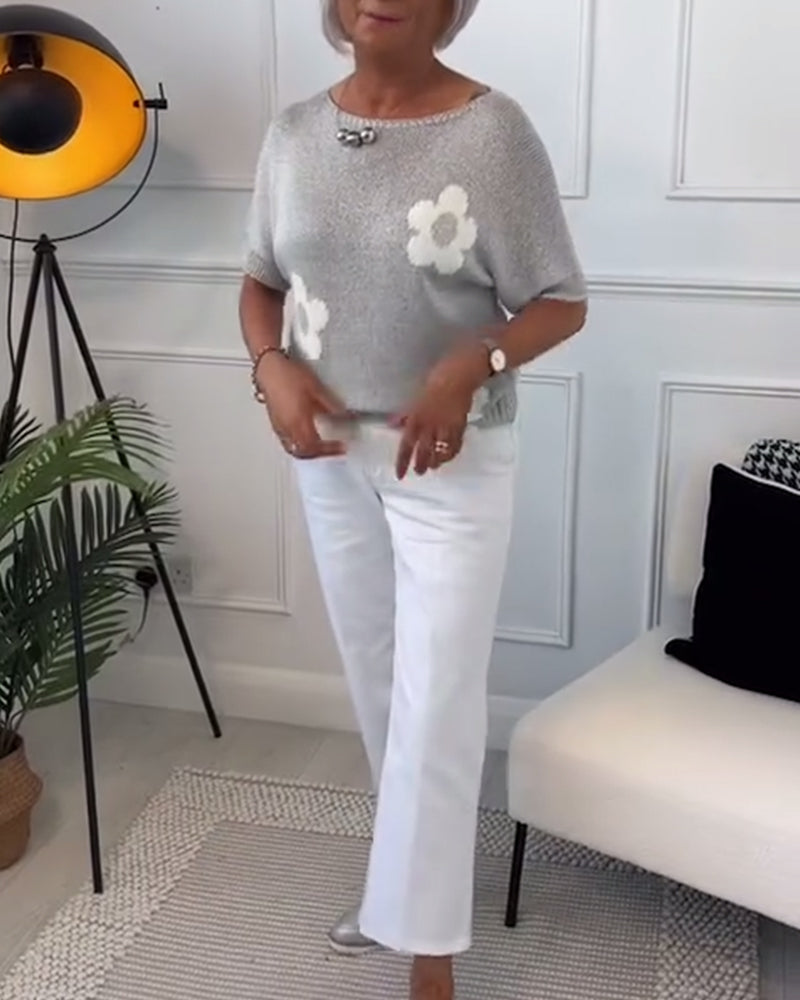 Andrea's™ | Schmaler pullover mit rundhalsausschnitt und blumenmuster