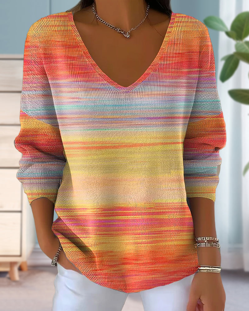 Andrea's™ | V-Ausschnitt-Pullover Mit Regenbogenstreifen