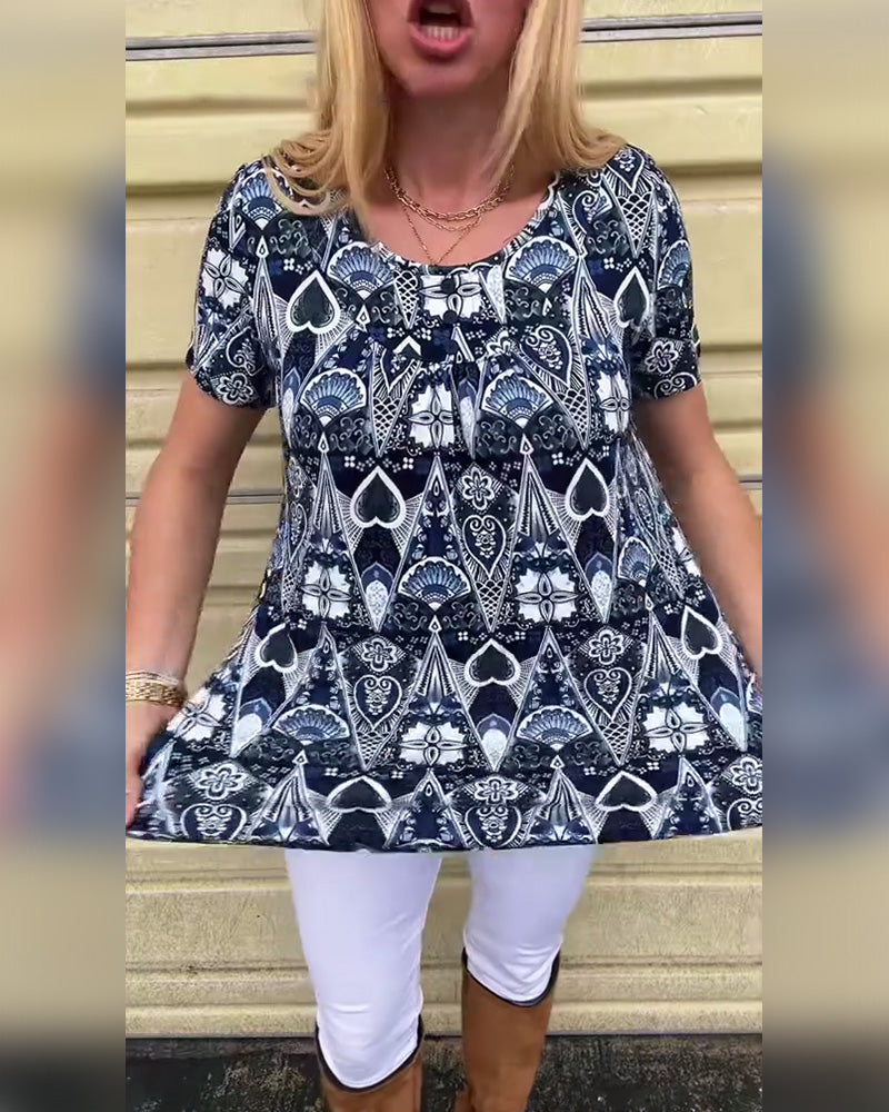 Andrea's™ | T-Shirt lässig Retro Rundhals bedruckt