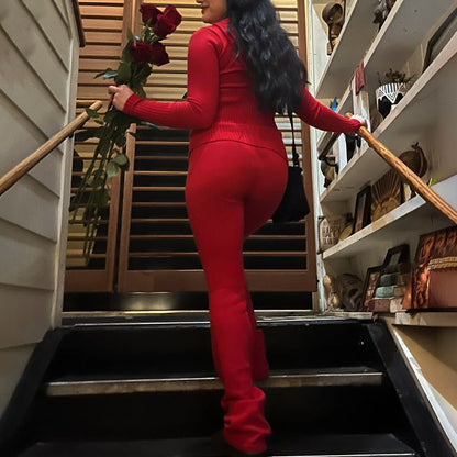 Andrea's™ | Kapuzenpullover mit langen Ärmeln und hoch taillierte lange Hose im Set