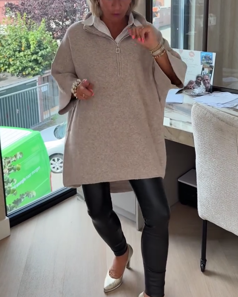 Andrea's™ | Pullover Stehkragen Halbzip Locker