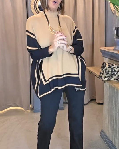 Andrea's™ | Pullover Mit Fledermausärmeln, Streifenmuster Und Farbblock-Design