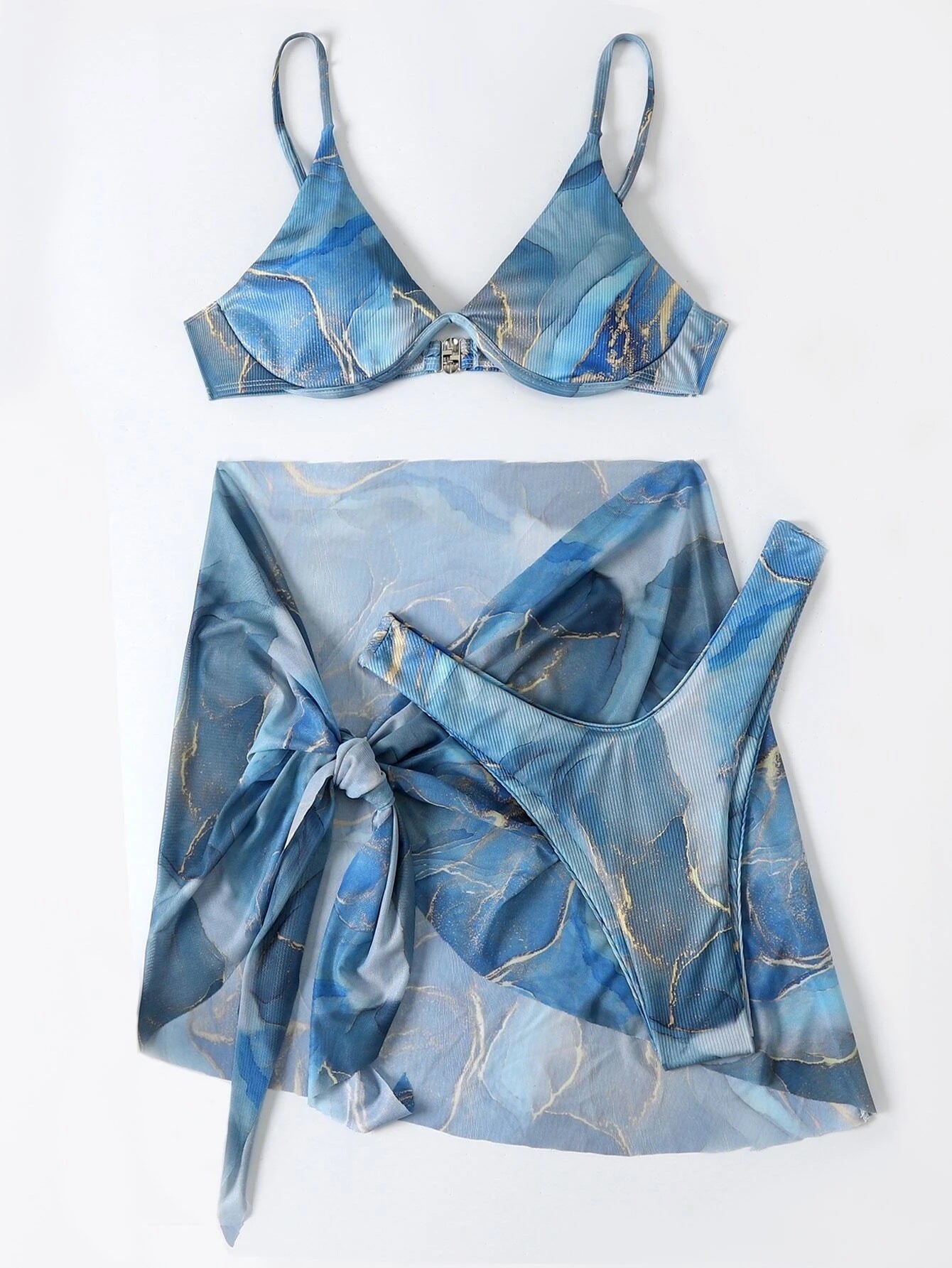 Andrea Serena 3-teiliges Bikini-Set mit Marmormuster