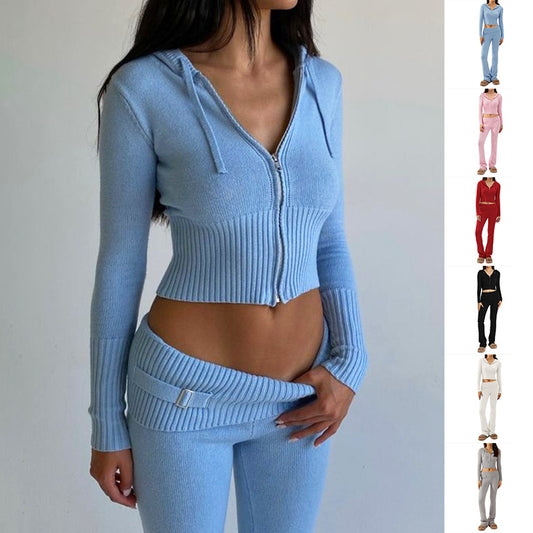 Andrea's™ | Kapuzenpullover mit langen Ärmeln und hoch taillierte lange Hose im Set
