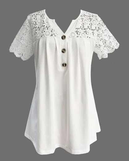 Andrea's™ | T-Shirt Hohlsaum Spitze Patchwork Plissiert