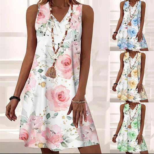 Floral V-Neck Sleeveless Dress by Andrea Serena