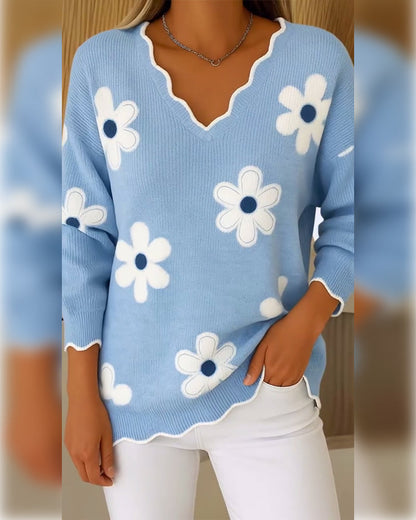 Andrea's™ | Pullover Jacquard V-Ausschnitt modisch