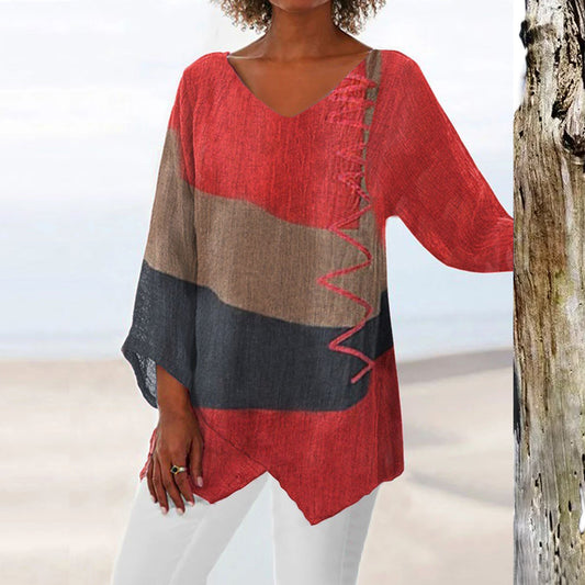 Andrea's™ | Damen Retro-Top mit Kunstdruck und langen Ärmeln