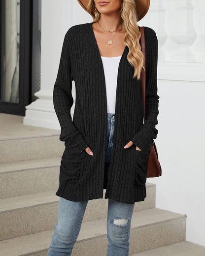 Andrea's™ | Lässiger, einfarbiger cardigan mit langen ärmeln und tasche