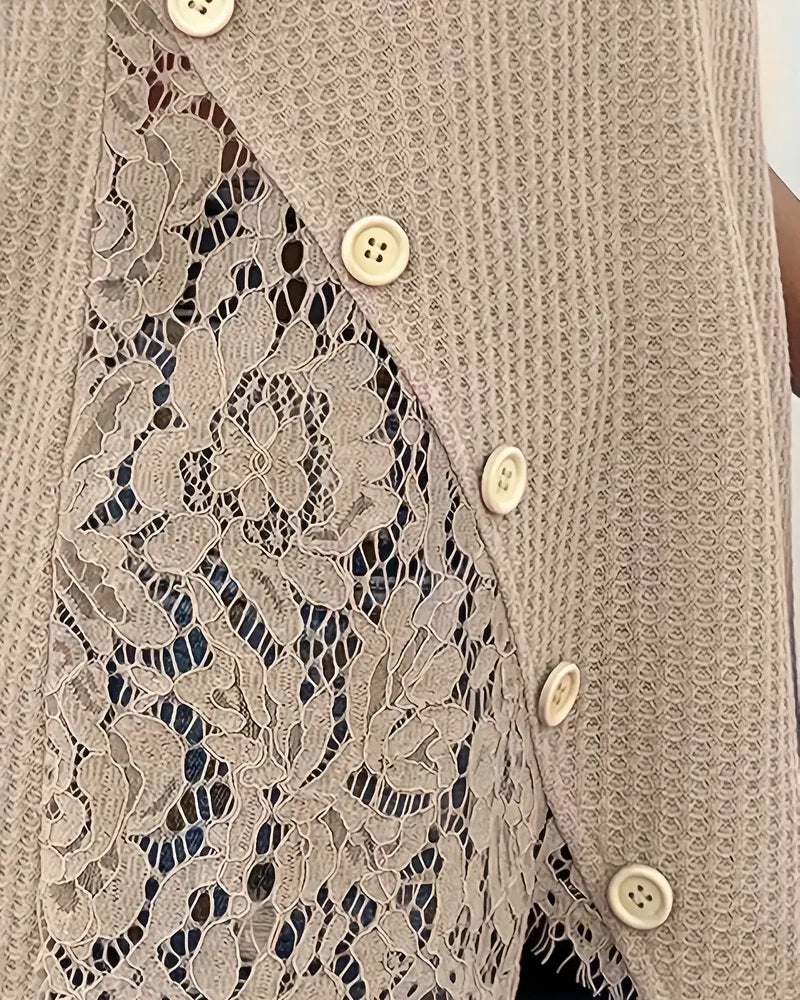 Andrea's™ | T-Shirt Spitzen Einsatz Gestrickt